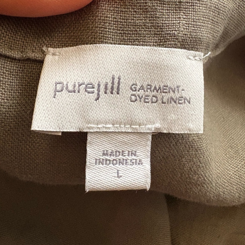 J. JILL Garment Dyed Linen Olive Green Cardigan Jacket Coastal Longline sz L - Picture 4 of 7